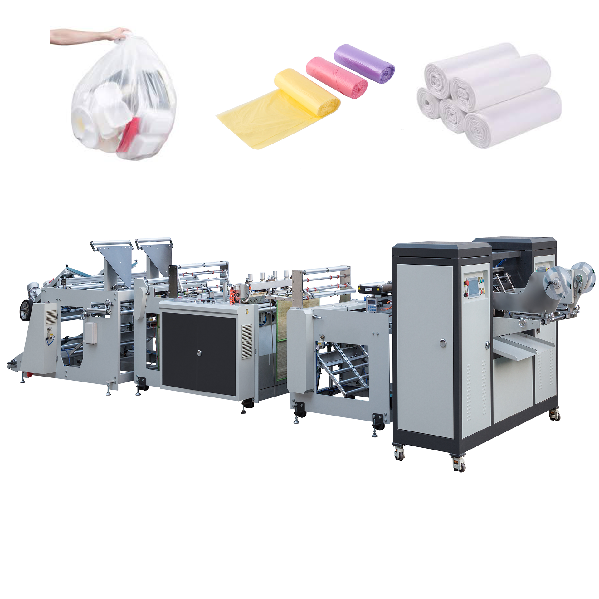 HDPE LDPE PE PP Biodegradable Double Line Rolling Bag Making Machine Roll Cutting Machine for Garbage Bag